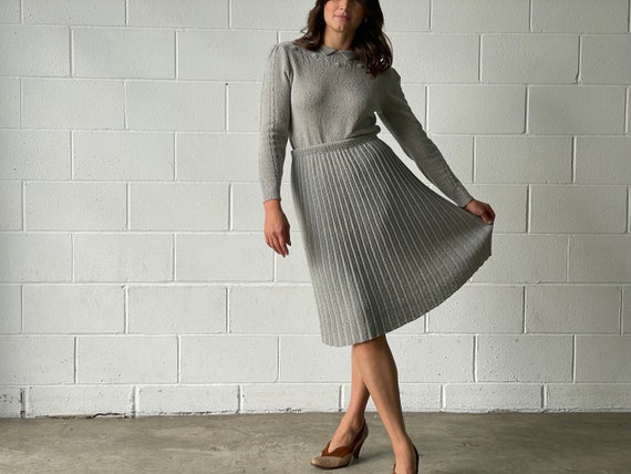 nubby sweater pleated skirt set - image 1