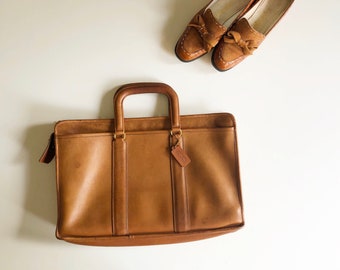 80s Coach British tan slim satchel briefcase made in NYC USA