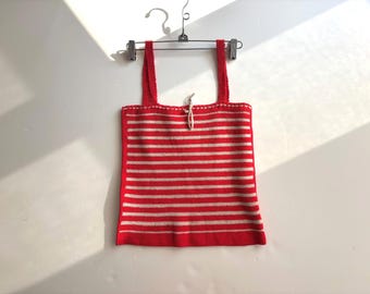 vintage knit tank top - tomato red - SZ XS