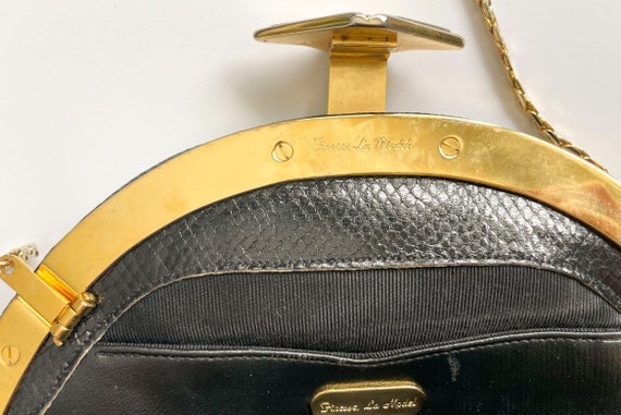 Vintage Black Snakeskin Gold Chain Purse Clutch Should Hand Bag 