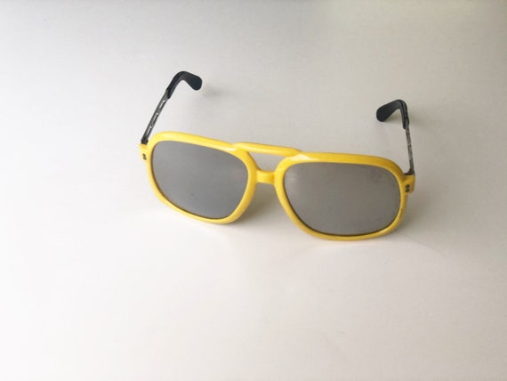 80s yellow frame mirrored sunglasses safety ski p… - image 2