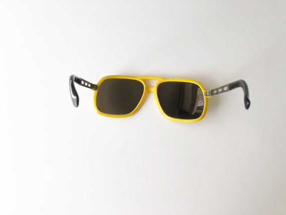 80s yellow frame mirrored sunglasses safety ski p… - image 6