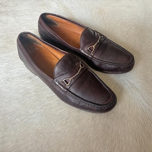 vintage men’s leather slip on loafers with gold horsebit ferragamo size 8 bild 1