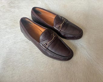 vintage men’s leather slip on loafers with gold horsebit ferragamo size 8