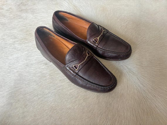 vintage men’s leather slip on loafers with gold horsebit ferragamo size 8