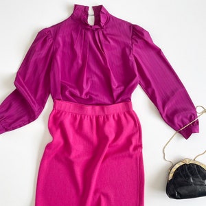 70s retro blouse secretary blouse ruffle collar hot pink image 9