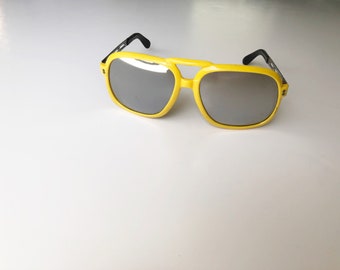 80s Yellow Mirrored Sunglasses: Retro Ski Patrol Sunnies - Small Fit