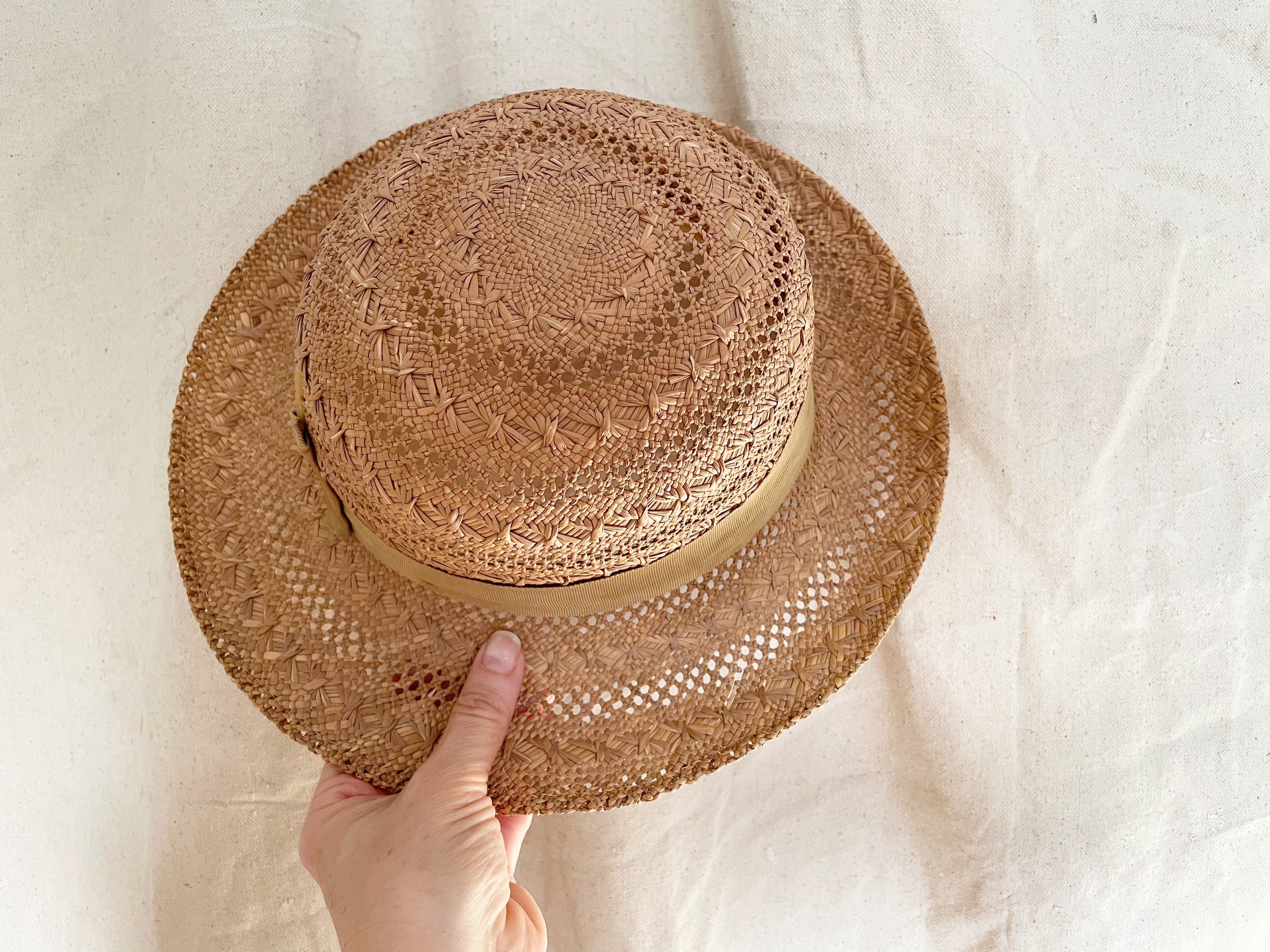 vintage straw wicker hat, women’s bowler hat, sun hat, vintage millinery