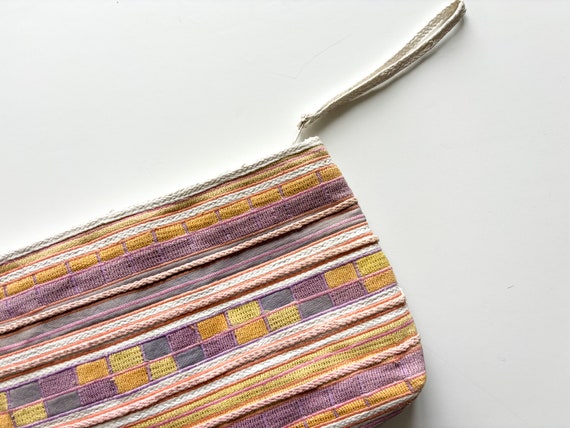 80s Pastel Stripe Clutch Purse: Vintage Summer Wristlet