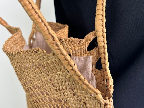 boho summer purse 70s large round straw purse sho… - image 5