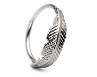 Piercing Ring 925 Sterling Silver Feather Thin Hoop Ear Piercing and Nose Piercing (10.00 mm)