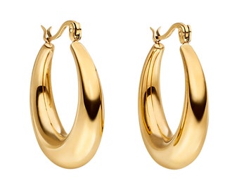 Earrings Large and Thick Stainless Steel 316L High Gloss Polished and 18k Gold Plated for Women and Girls