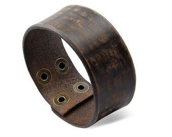 15 mm. Wide Men's Bracelet Genuine Leather Antique Black-Brown Sizes-Adjustable 180-200 and 220 mm