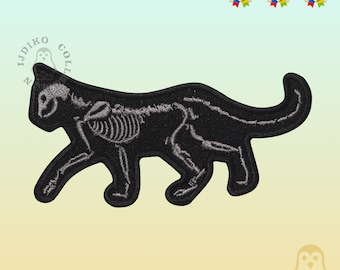 Skeleton Cat Halloween Embroidered Iron On Patch Sew On Badge Applique