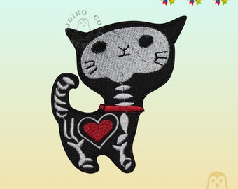 Skelett Katze Halloween bestickt Eisen auf Patch Nähen auf Abzeichen Applikation
