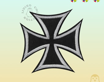 Black Cross Logo Embroidered Iron On Patch Sew On Badge Applique