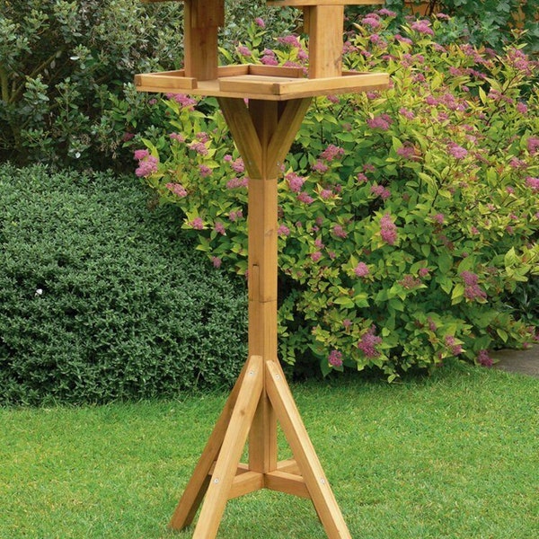 Table d’oiseaux traditionnelle en bois Jardin Mangeoire pour oiseaux Station d’alimentation autoportante