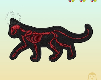 Skeleton Cat Halloween Embroidered Iron On Patch Sew On Badge Applique
