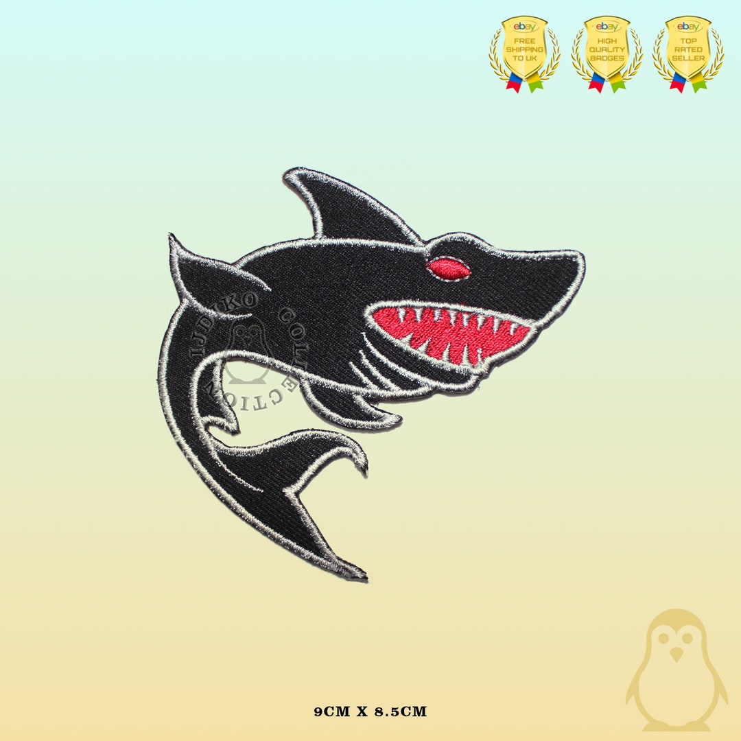 Black Shark Embroidered Iron on Patch Sew on Badge Applique - Etsy