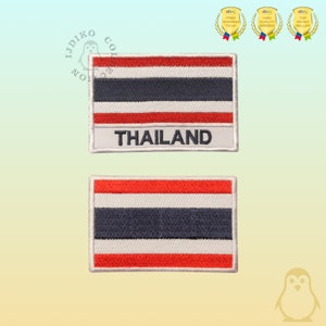 May include: Two embroidered patches featuring the flag of Thailand. The top patch has the words "THAILAND" printed below the flag. Both patches are white with red, white, and blue stripes.