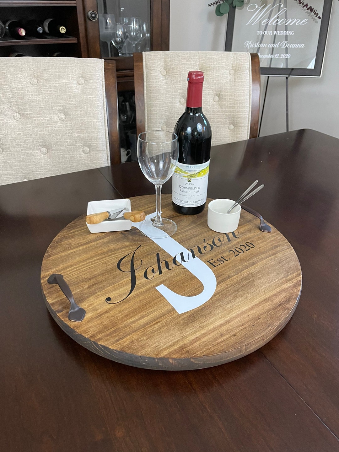 Monogrammed Wooden Lazy Susan Tray Etsy