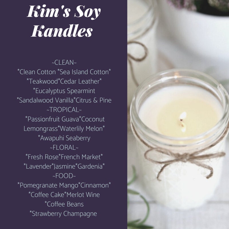Assorted Candles, Soy Wax Candles, 8oz. Glass jars, Lavender, Strawberry,  Citrus
