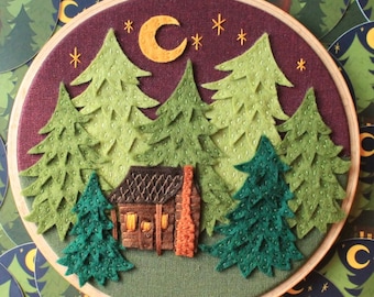 Cabin in the Pines Hand-Embroidered Hoop