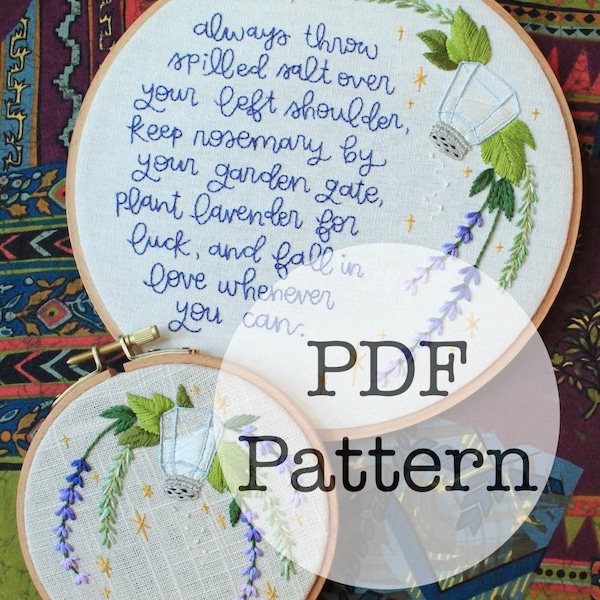 Two PDF Embroidery Patterns: Salt Rosemary Lavender Love, Practical Magic