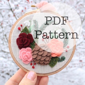 PDF Embroidery Pattern: Winter Felt Floral Ornament