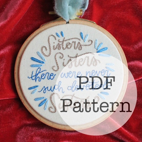 PDF Embroidery Pattern: Sisters, White Christmas, Ornament