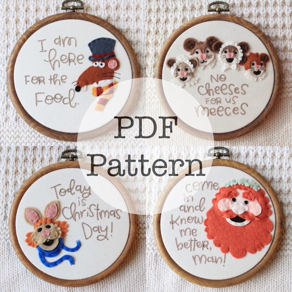 PDF Embroidery Pattern Bundle: 4 Felt Muppet Christmas Carol