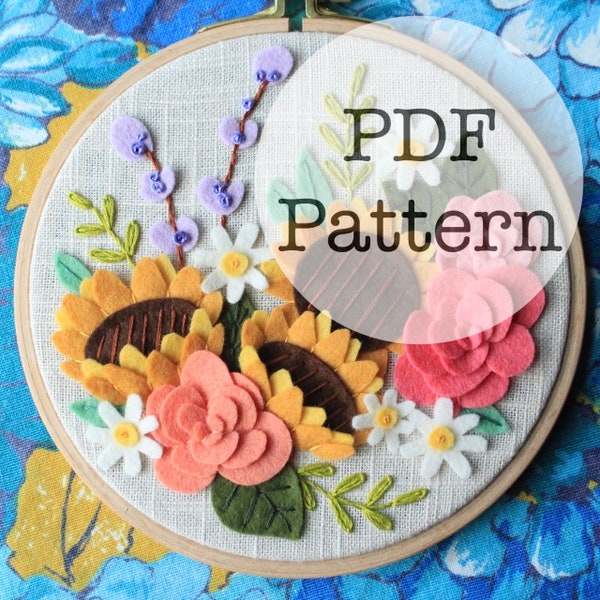 Stitchalong PDF Embroidery Pattern: Spring Felt Floral