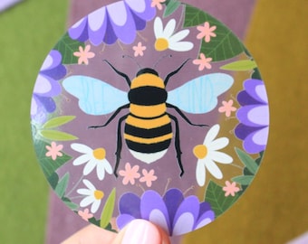 Bee Kind Floral Clear Vinyl Sticker