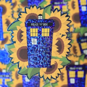 TARDIS Sunflower Dr Who Glitter Vinyl Sticker