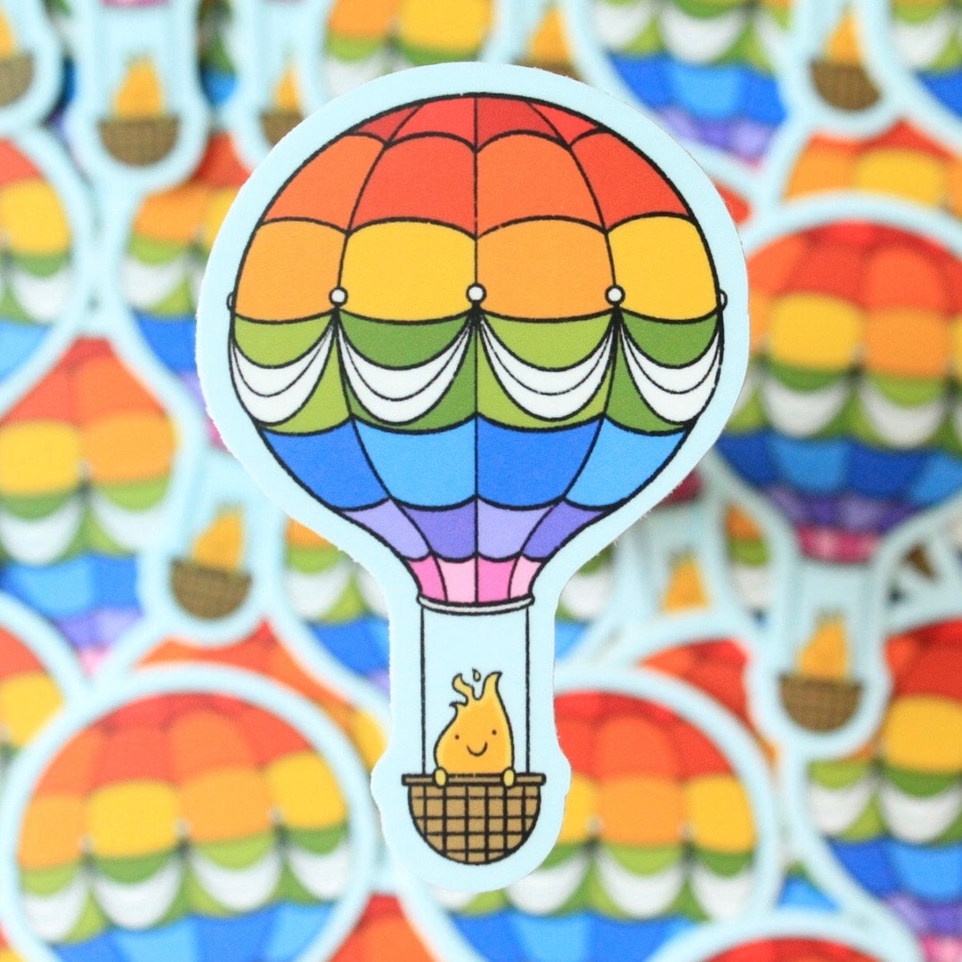 Rainbow Hot Air Balloon Vinyl Sticker - Etsy
