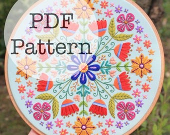 PDF Embroidery Pattern: Folk Floral Mandala