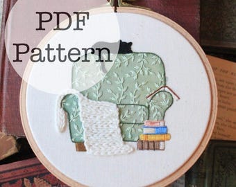 Patrón de bordado en PDF: Sillón de lectura acogedor