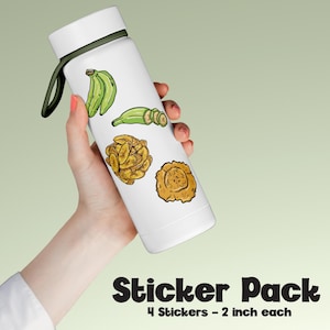 4er-Pack lateinische Kochbananen & Tostones gestanzte Aufkleber, puertoricanische Lebensmittelaufkleber, Aufkleber für lateinamerikanische Lebensmittel