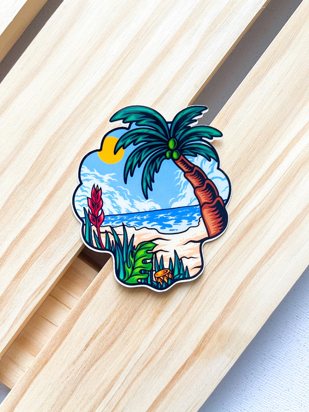 Tropical Island Die-cut Sticker - Etsy