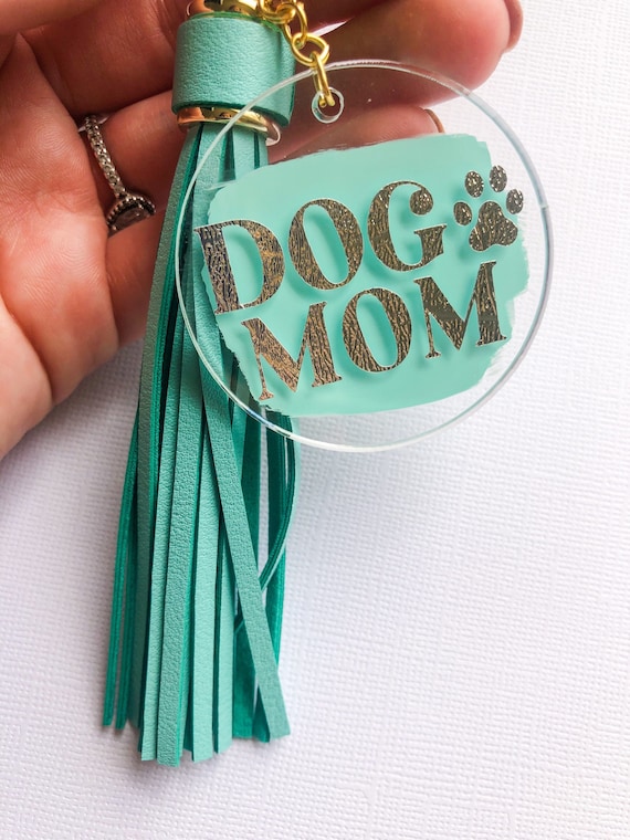 Hand Painted Dog Mom Keychain: Acrylic Keyring Gift