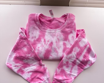 Sudadera unisex con cuello redondo y efecto tie-dye fucsia y magenta. Sudaderas con efecto tie-dye, efecto tie-dye personalizado, tallas de la S a la 5XL. Cuello redondo con efecto tie-dye, efecto tie-dye en blanco.
