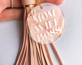Mom Wife Boss Keyring Acrylic Painted Back Keychain | Keychain Gifts | Mother’s Day Gift | Small Gifts