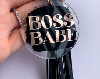 Hand Painted Acrylic Boss Babe Keychain: Small Business Owner Gift