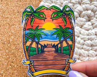 Puerto Rico strandklistermärke: Tropisk palmträd vinyldekal