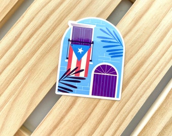 READY TO SHIP | Puerto Rico Flag in Old San Juan Building Die-Cut Sticker | Latin Sticker