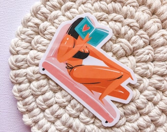 Woman in Bikini reading a Book Die-Cut Sticker