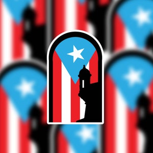 Flaga Portoryko z El Morro Old San Juan Naklejka wycinana | Naklejka łacińska