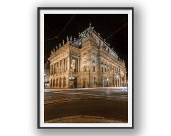 National Theatre at night in Prague Castle. Urban Wall Art, Decor, Prague, Czech, Travel, European, Poster