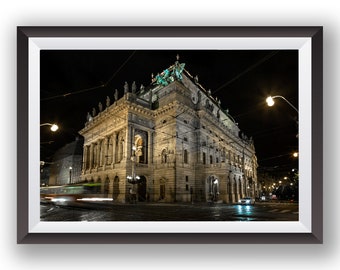 National Theatre, Prague at night. Urban Wall Art, Decor, Prague, Czech, Travel, European, Poster, Gothic, Timeless