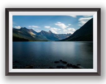 Elizabeth Lake super smooth, in Glacier National Park. Nature, Wall, Decor, Trees, Travel, American, Poster, Art, Vacation, Hike